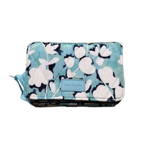 Vera Bradley Keychain Credit Card Wallet Coin Purse Blue White Floral - Picture 1 of 6